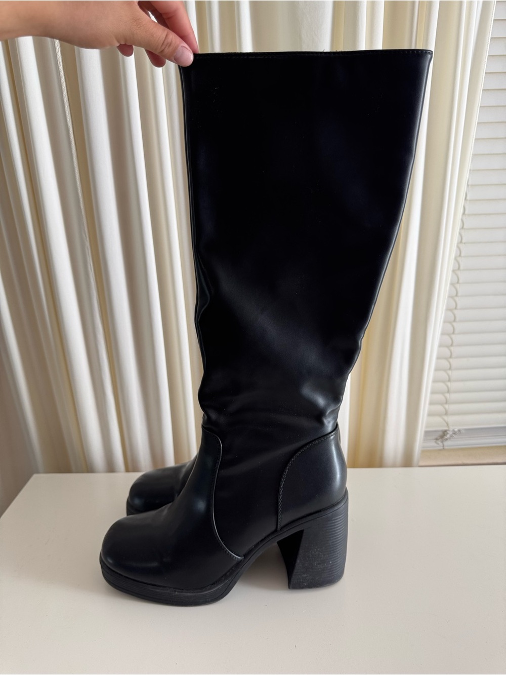 Black Knee High Platform Women's Boots - Block Heel - Costume Halloween Size 9